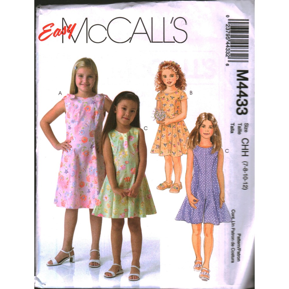 McCall's M4433 Girls Sewing Pattern Dress Jumpsuit Size 7-8-10-12 Easy Uncut